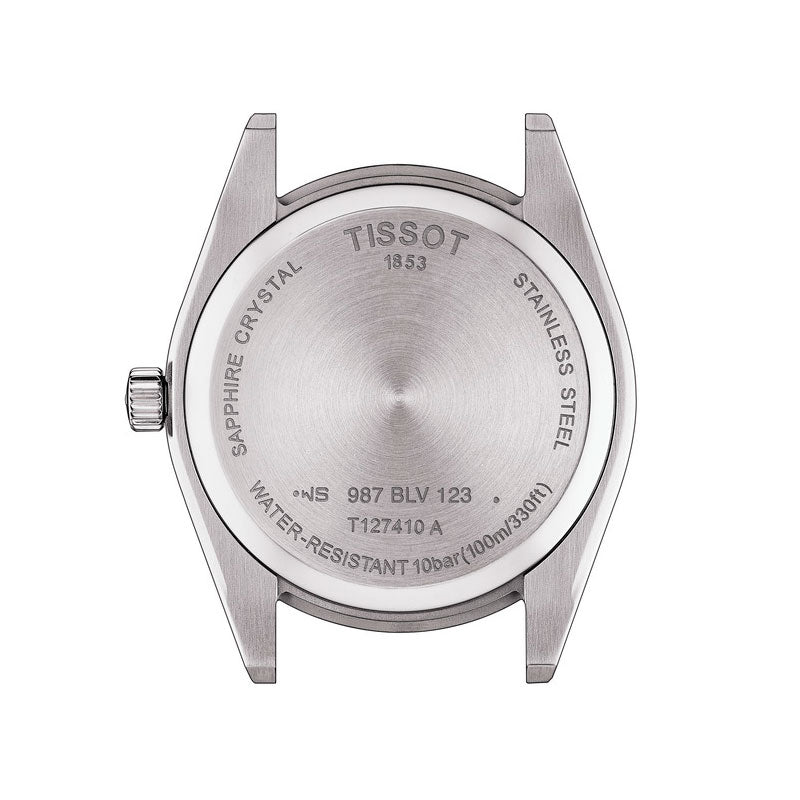 Klassisk herreur fra Tissot i stål med blå skive, set bagfra