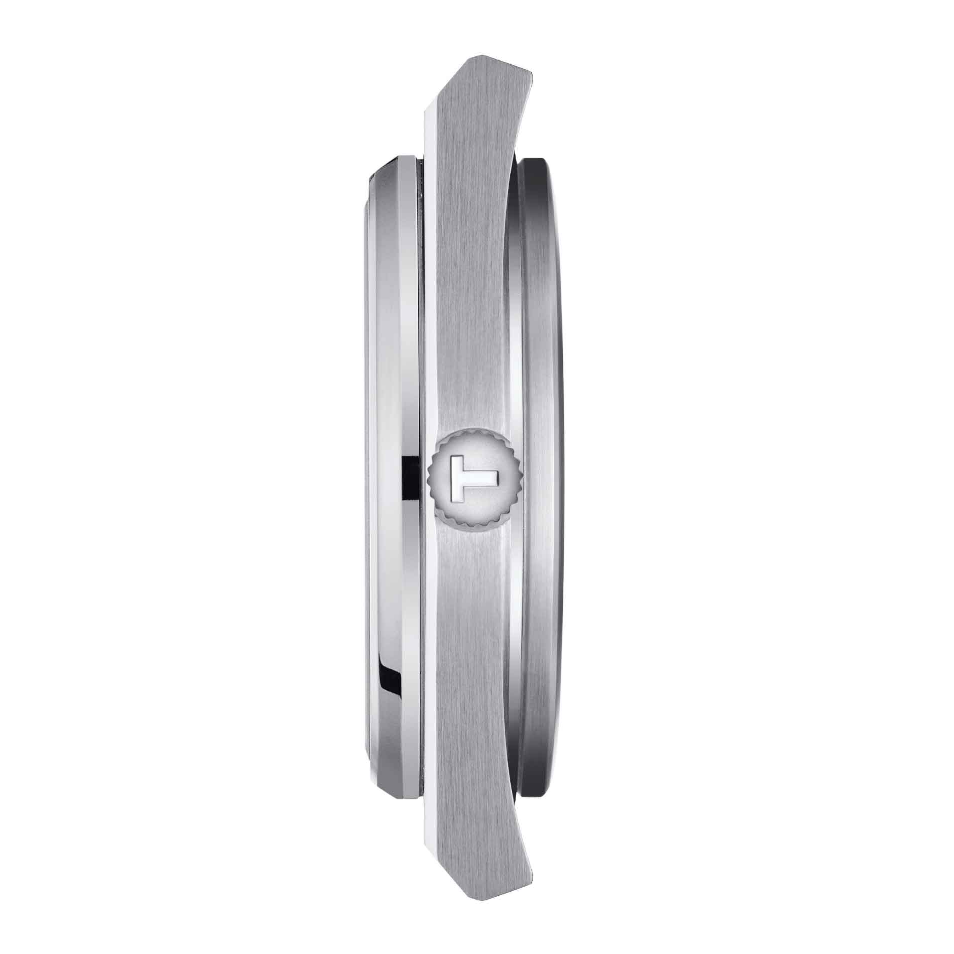 Klassisk automatisk herreur i stål med grøn skive fra Tissot, set fra siden