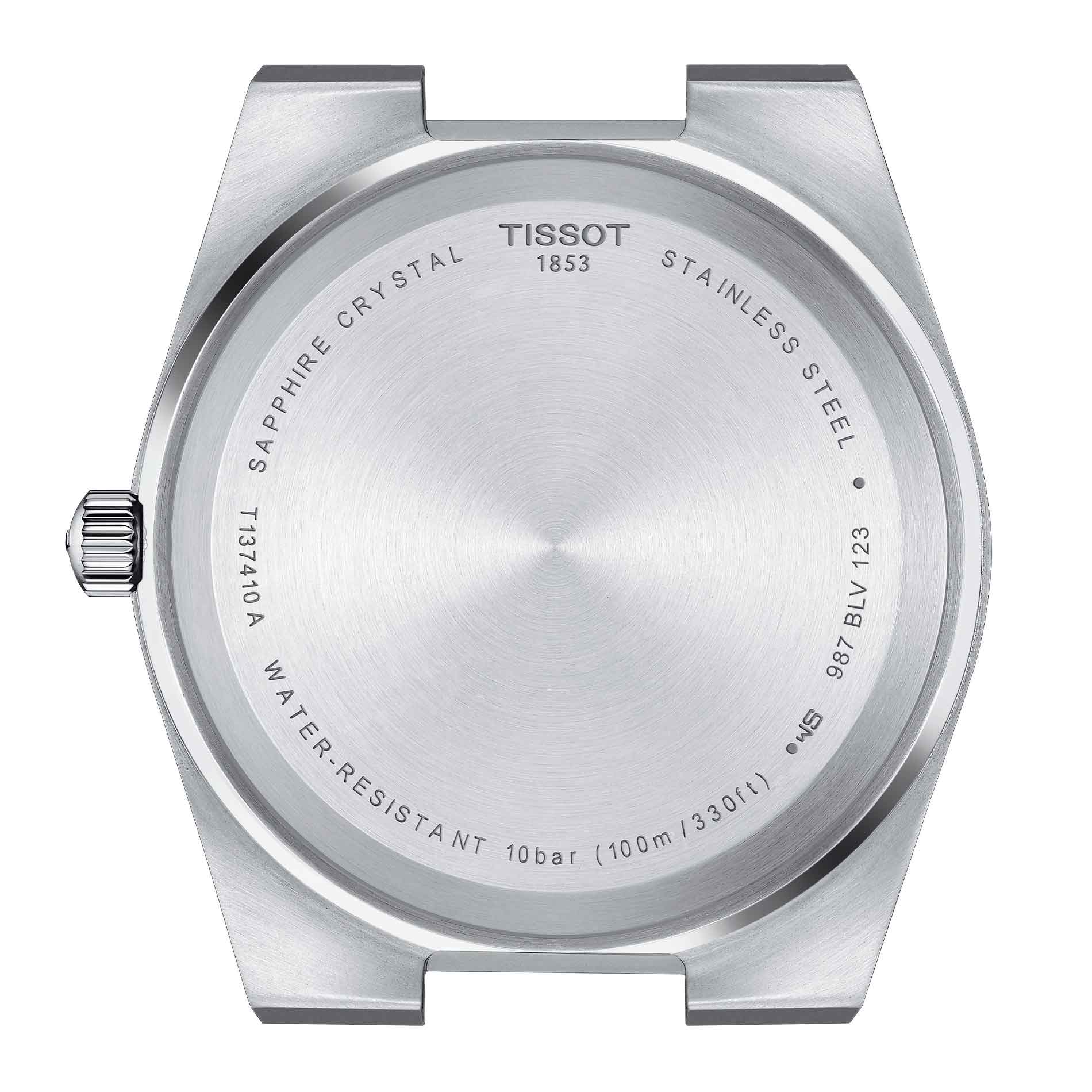 Herreur i børstet stål med grøn skive fra Tissot, set bagfra