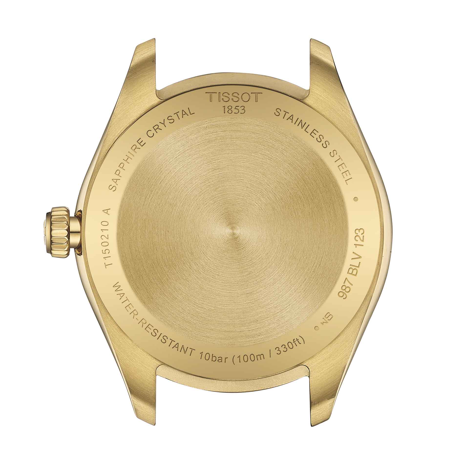 Gyldent stålur fra Tissot med guld skive, set bagfra