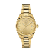 Gyldent stålur fra Tissot med guld skive, set forfra