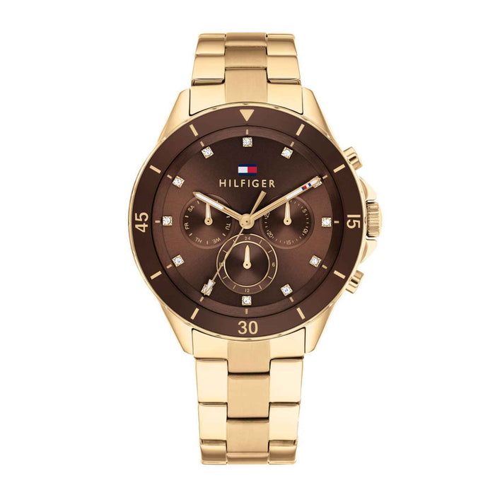 Tommy Hilfiger ur i guldtonet stål med brun skive