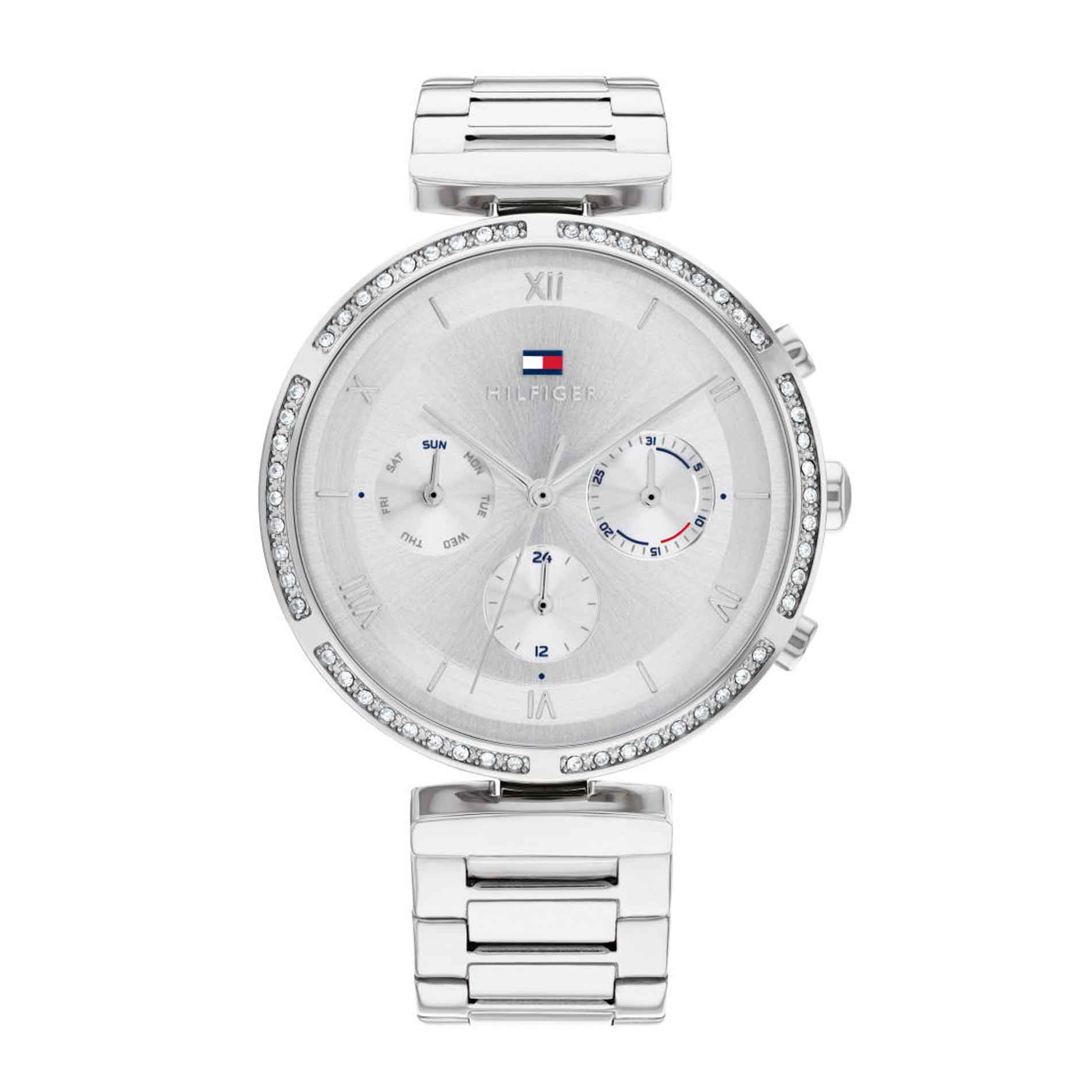 Tommy Hilfiger ur i stål med sølv skive og sten på kransen