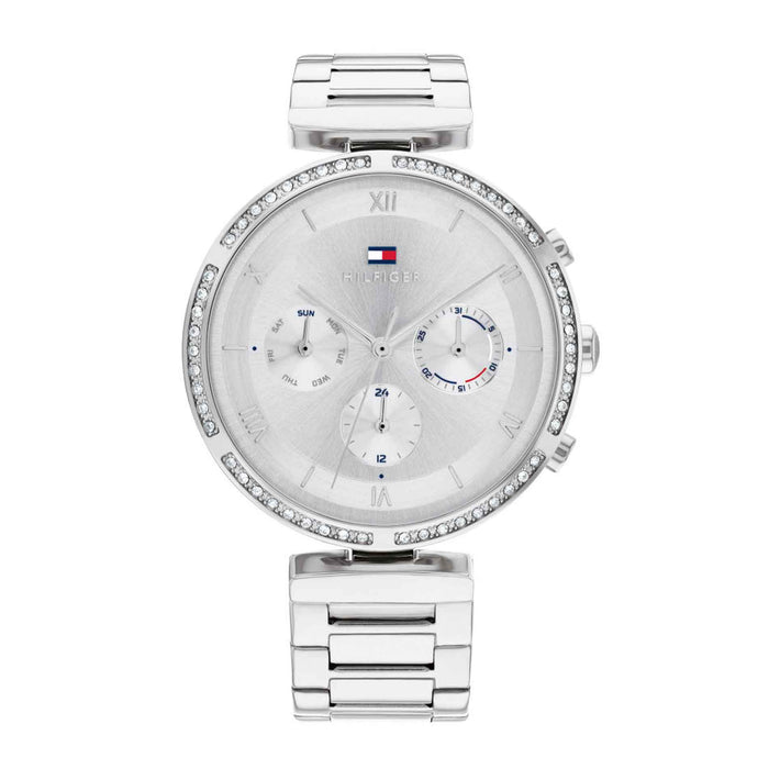 Tommy Hilfiger ur i stål med sølv skive og sten på kransen