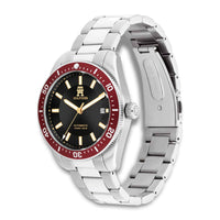 Tommy Hilfiger ur i stål med sort skive og rød krans