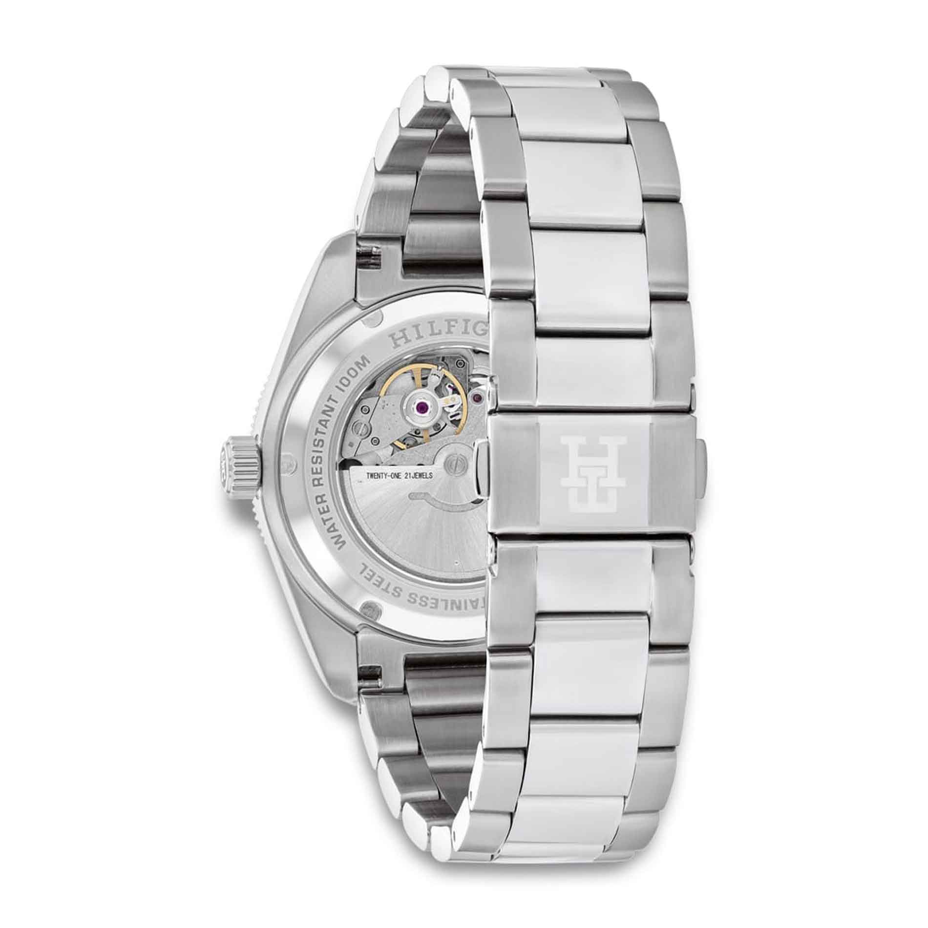 Tommy Hilfiger ur i stål med sort skive og rød krans