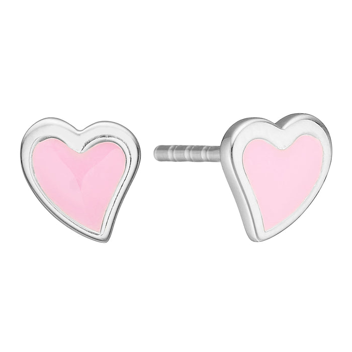Sølv hjerteørestikker med lyserød emalje til børn fra Aagaard