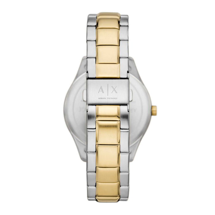 Armani Exchange Dante AX1865 herreur i stål / guldfarve med sort skive. Uret er set bagfra.