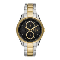 Armani Exchange Dante AX1865 herreur i stål / guldfarve med sort skive. Uret er set forfra.