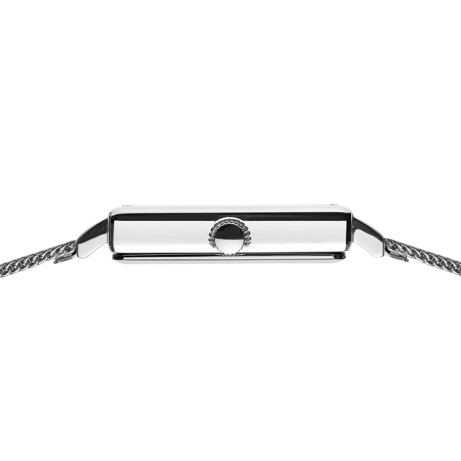 Firkantet ur i stål med hvid skive fra Bering