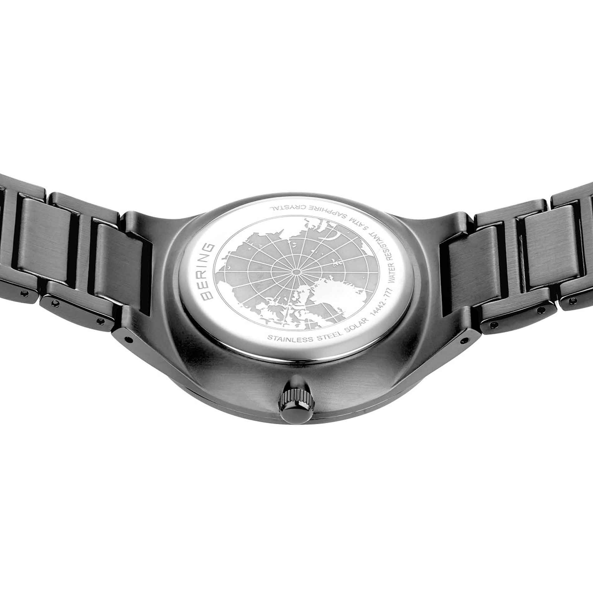 Gråtonet rustfrit stålur med solar værk fra Bering