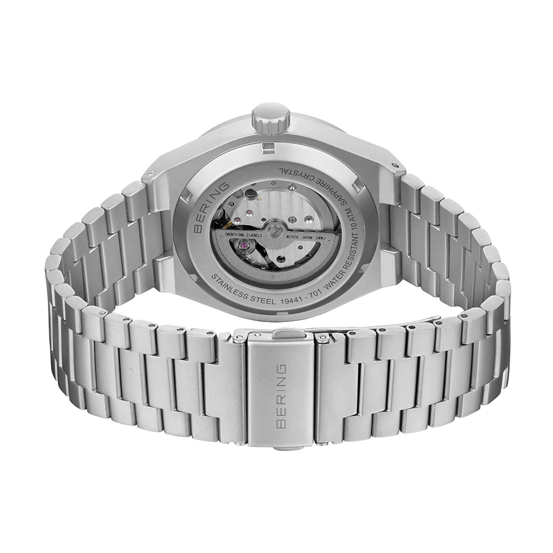 Automatisk ur i rustfrit stål med orange skive fra Bering