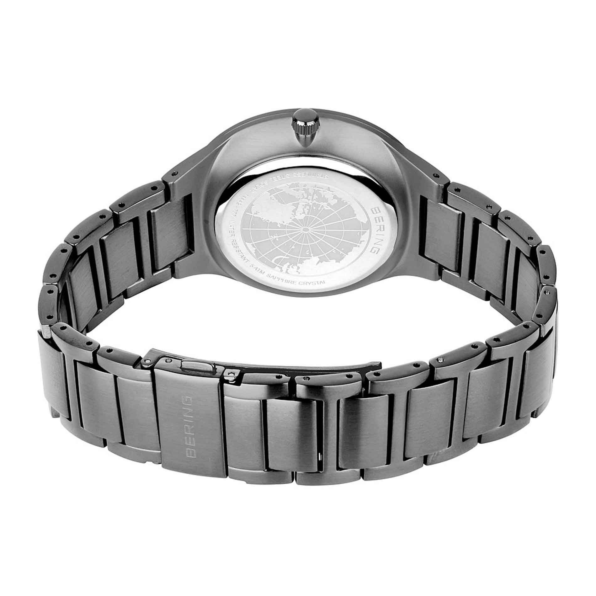 Gråtonet rustfrit stålur med solar værk fra Bering