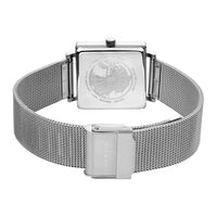 Firkantet ur i stål med hvid skive fra Bering