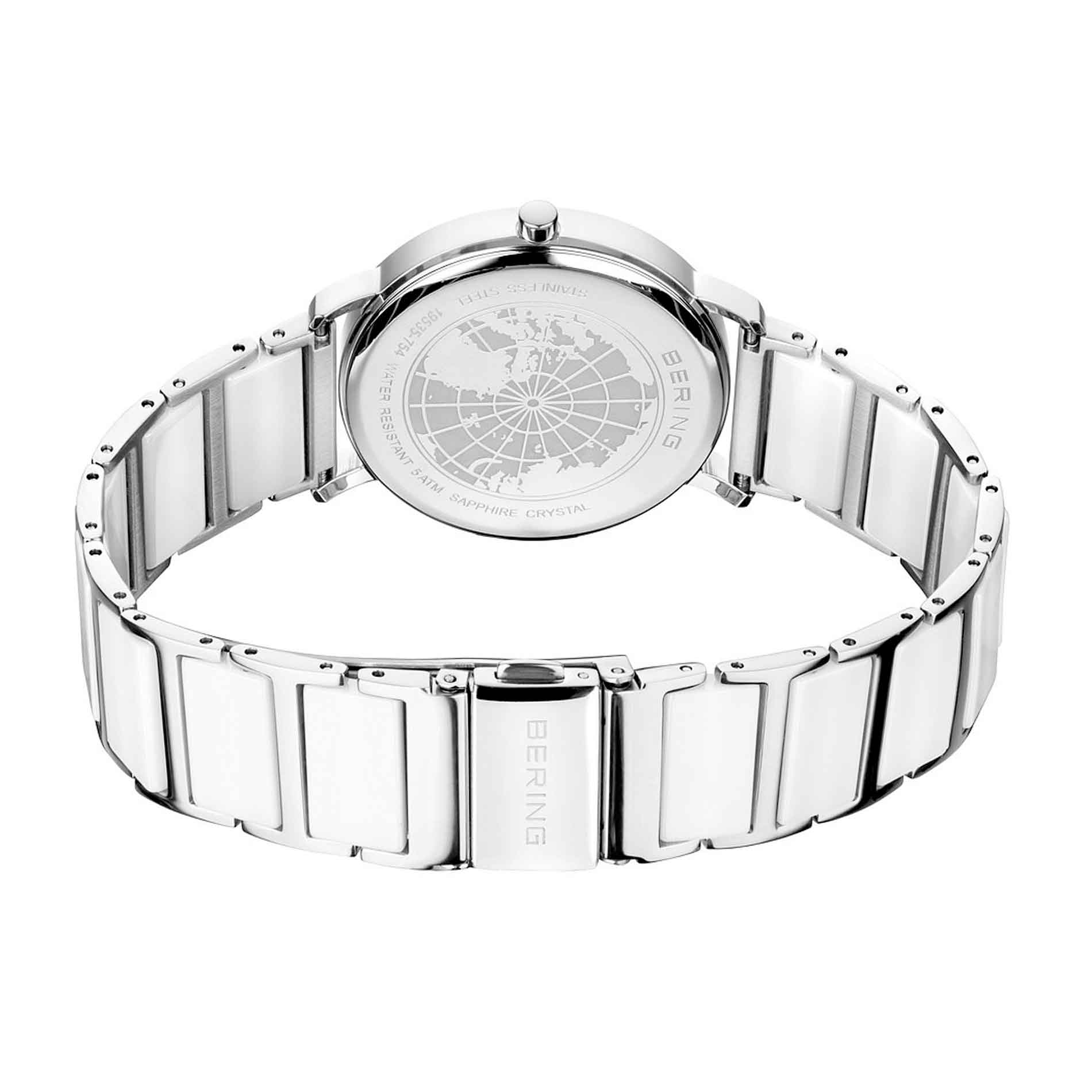 Solar ur fra Bering i rustfrit stål med hvid keramik