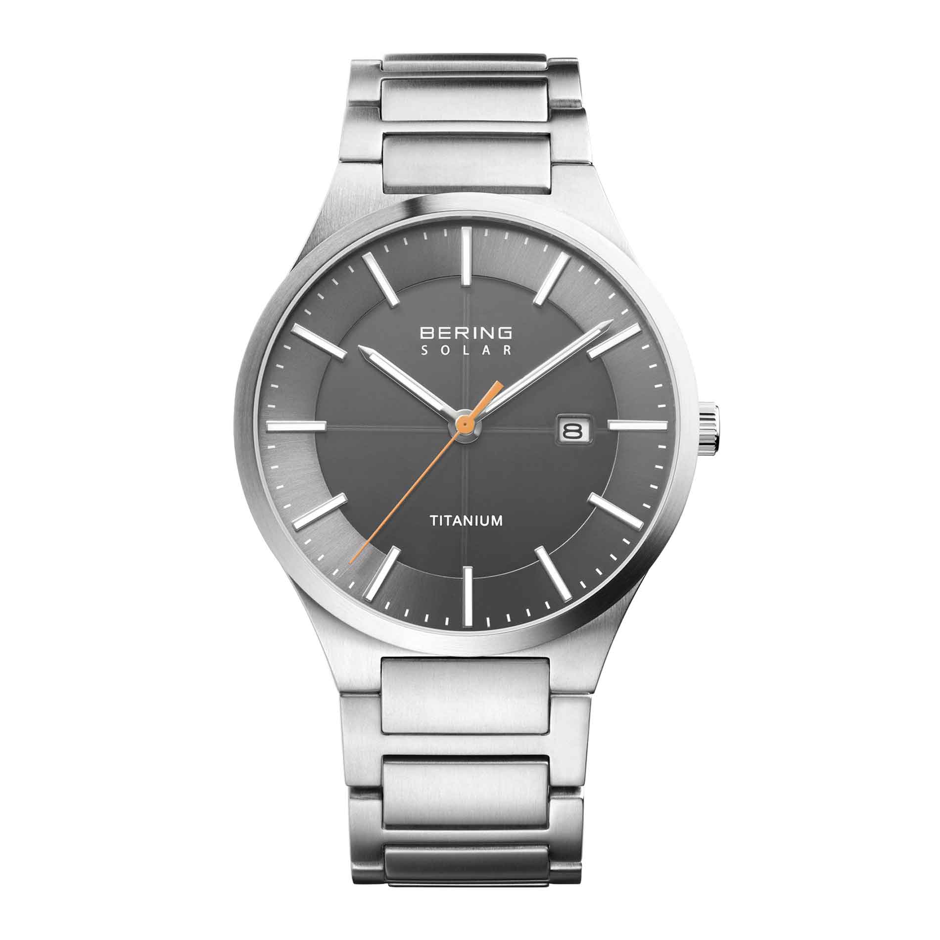 Solar ur med grå skive lavet i titanium fra Bering