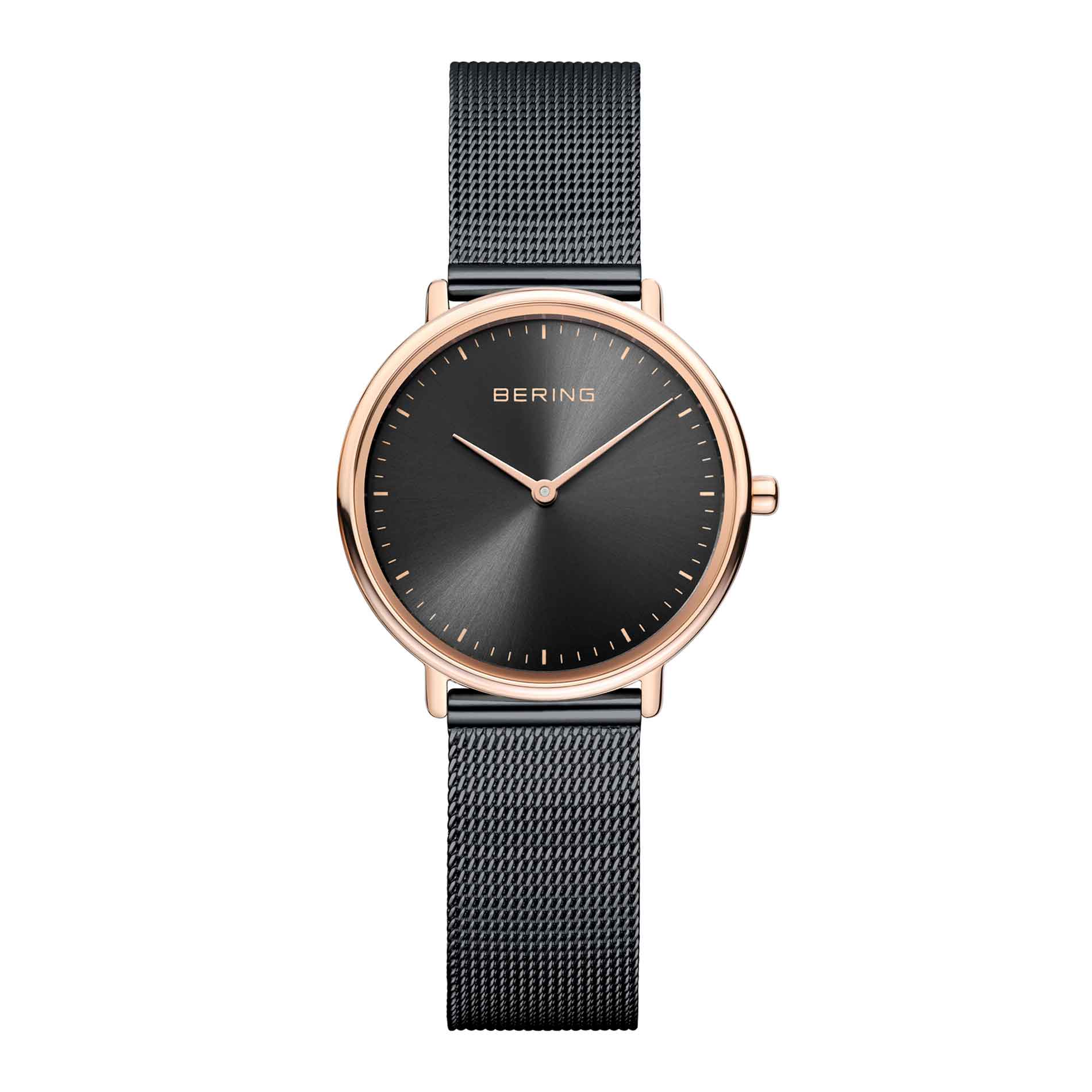 Bering ur i sort stål med rosaguld detaljer