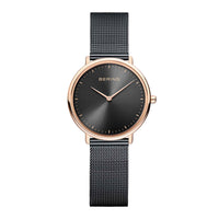 Bering ur i sort stål med rosaguld detaljer