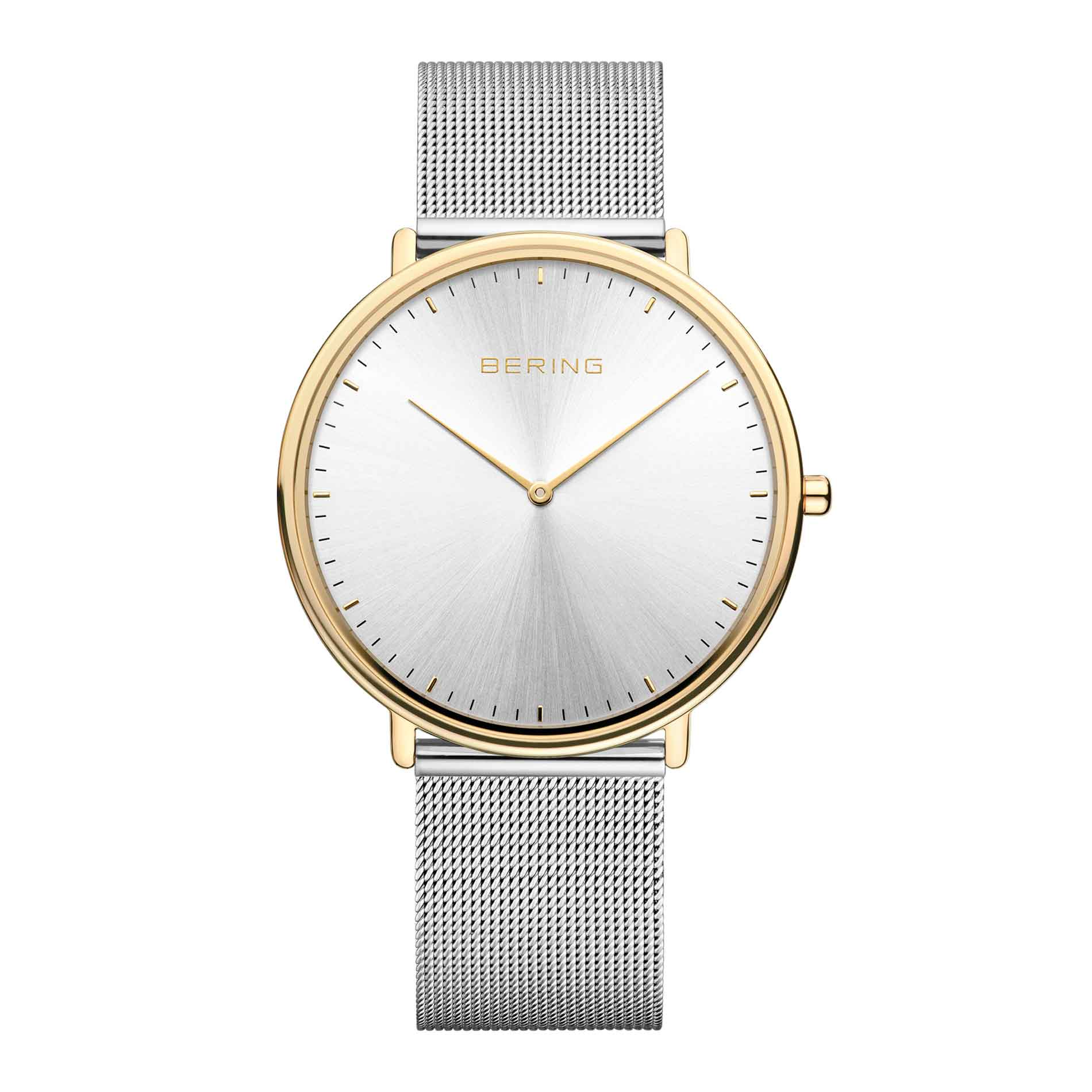 Sølv ur med gyldne detaljer fra Bering