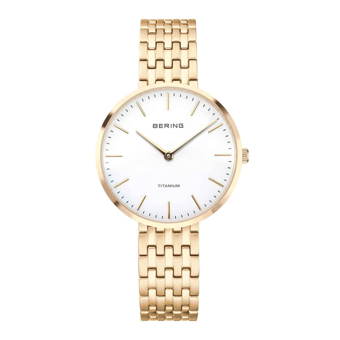 Bering ur i gyldent titanium med hvid skive