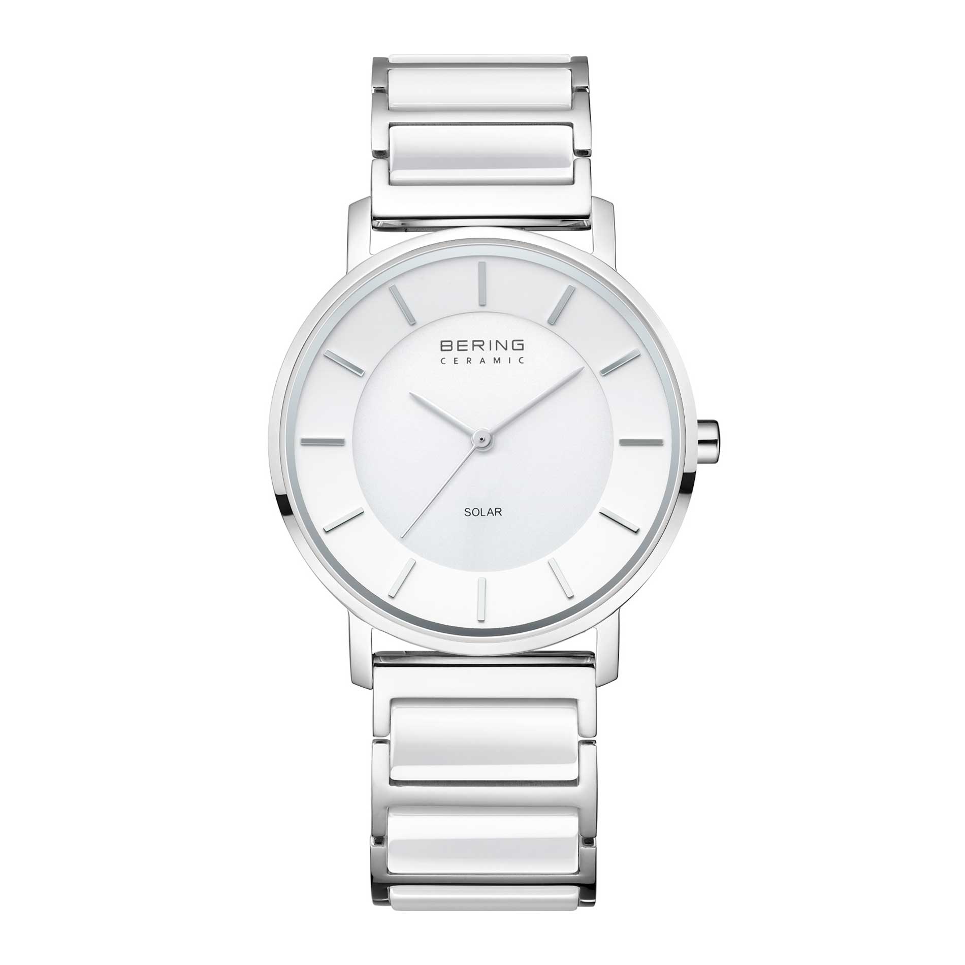 Solar ur fra Bering i rustfrit stål med hvid keramik