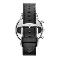 Emporio Armani Luigi AR1828 herreur i sort med læderrem. Uret er set bagfra.