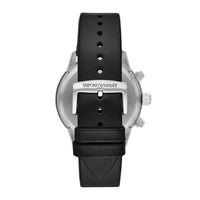 Emporio Armani Mario AR11243 herreur i stål med sort skive. Uret er set bagfra.