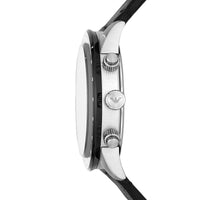 Emporio Armani Mario AR11243 herreur i stål med sort skive. Uret er set fra siden.