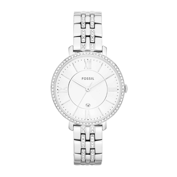 Stål ur med sten og hvid skive fra Fossil