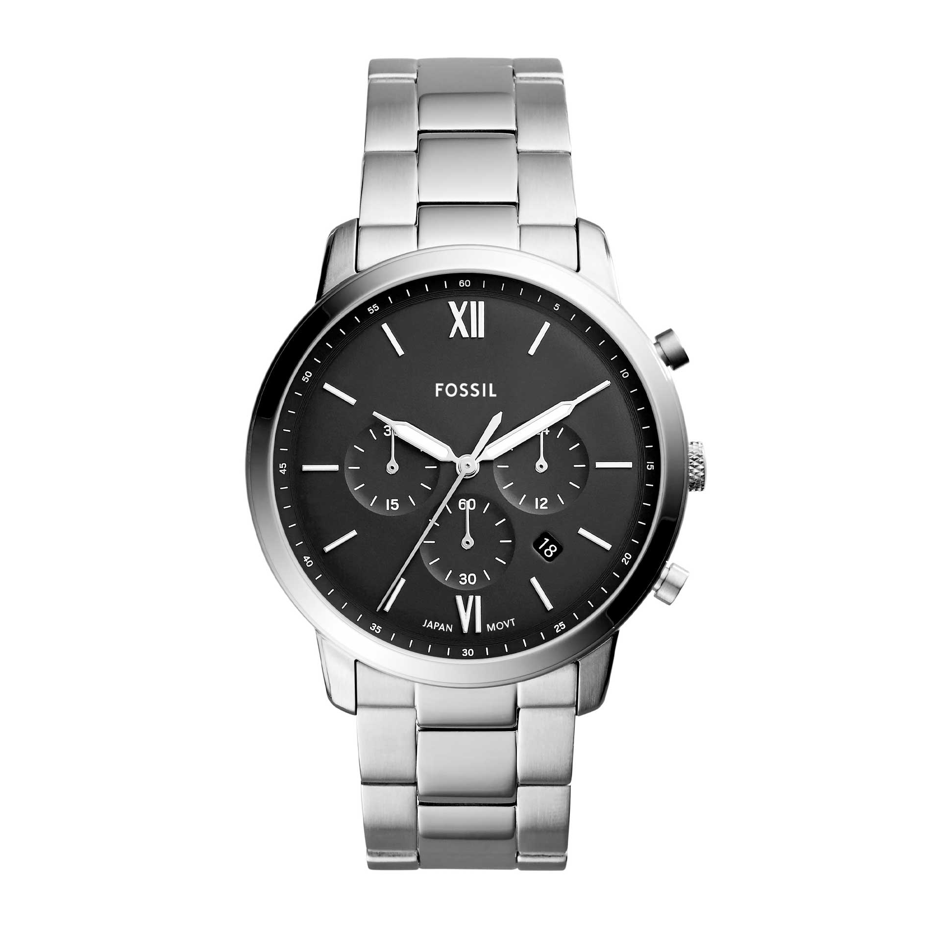 Stål ur med sort skive fra Fossil