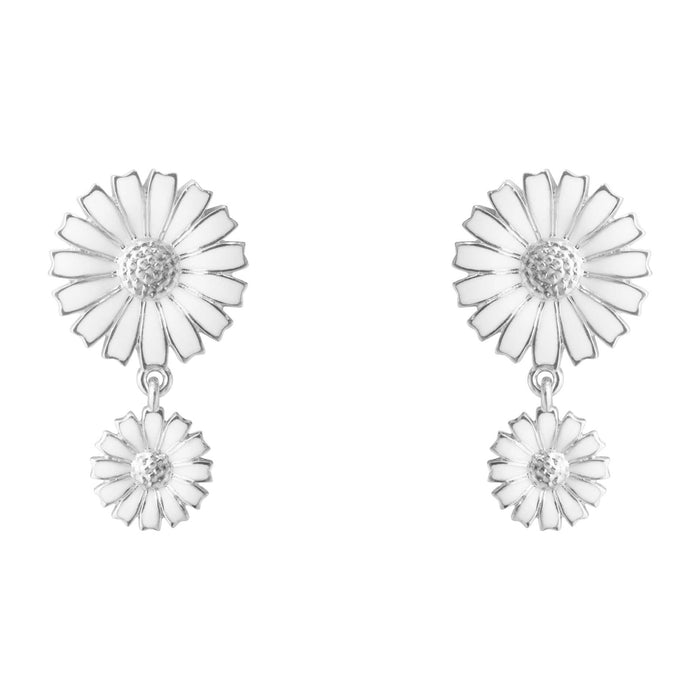 Sølv dobbelte Daisy ørestikkere med hvid emalje fra Georg Jensen