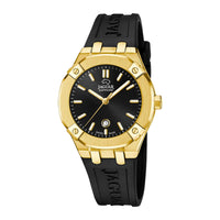 Jaguar ur med sort skive og silikonerem med guld urkasse