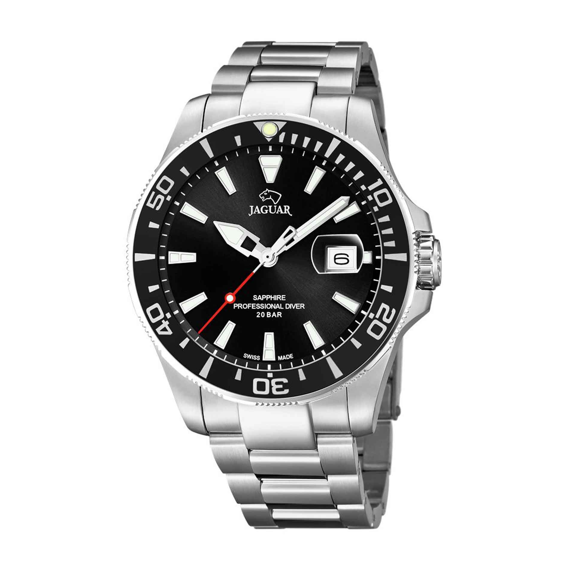Dykkerur fra Jaguar i stål med sort skive og krans
