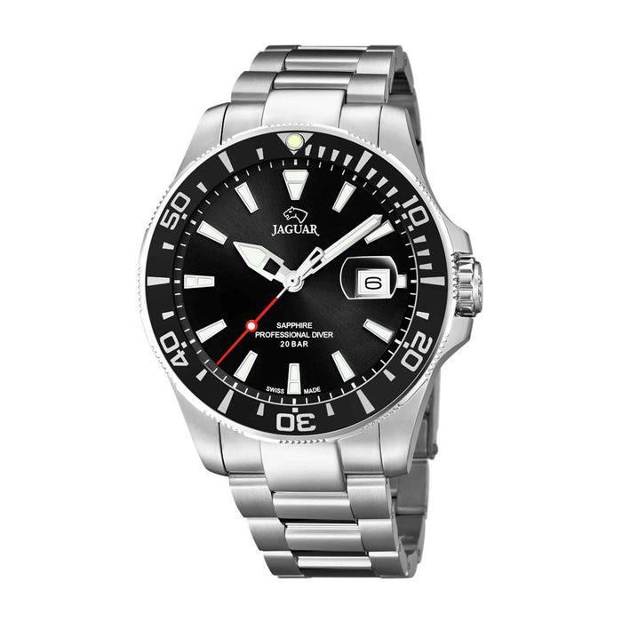 Dykkerur fra Jaguar i stål med sort skive og krans