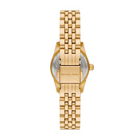 Guldtonet stålur fra Michael Kors med guld urskive, set bagfra