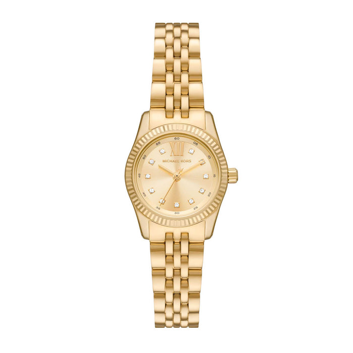 Guldtonet stålur fra Michael Kors med guld urskive, set forfra