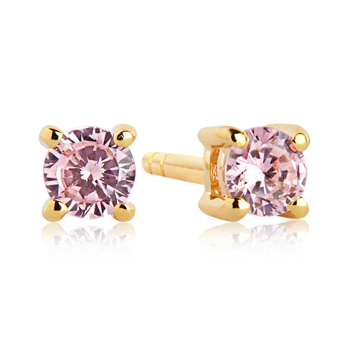 Forgyldte ørestikker med pink zirkonia sten