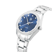 Sif Jakobs ur i stål med blå skive og klare zirkonia sten