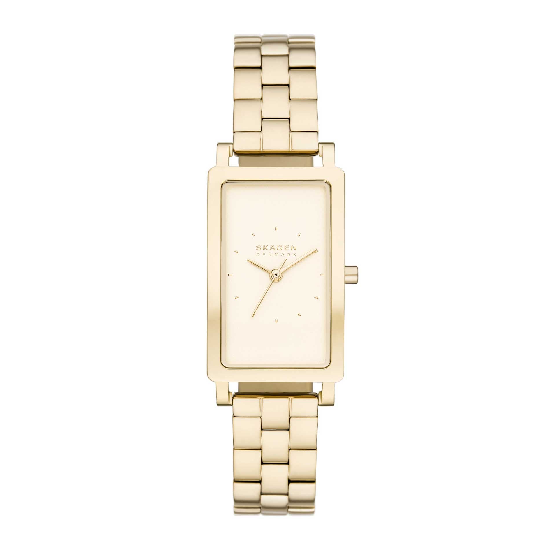 Gyldent firkantet ur i stål fra Skagen