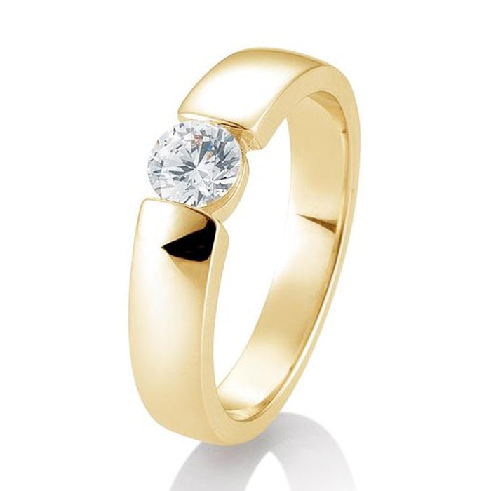 solitaire diamatring med spændefatning i guld