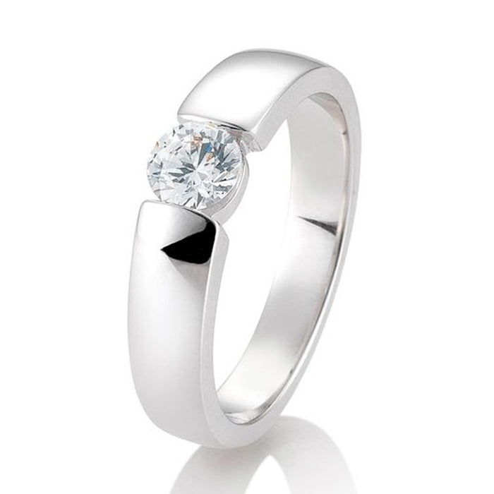 Solitaire diamantring i hvidguld med spændefatning