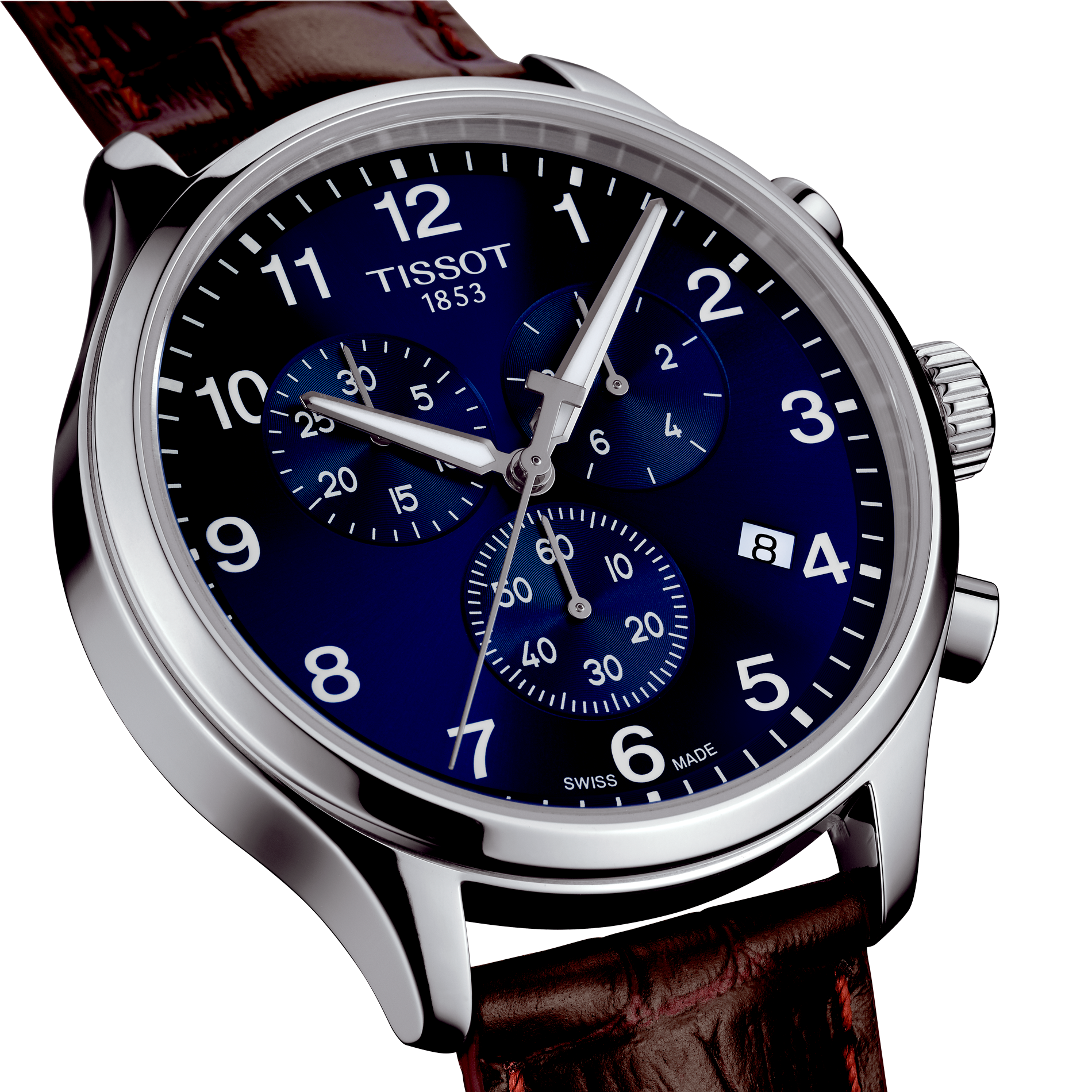 Tissot ur med blå skive og brun læderrem