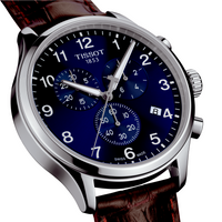 Tissot ur med blå skive og brun læderrem