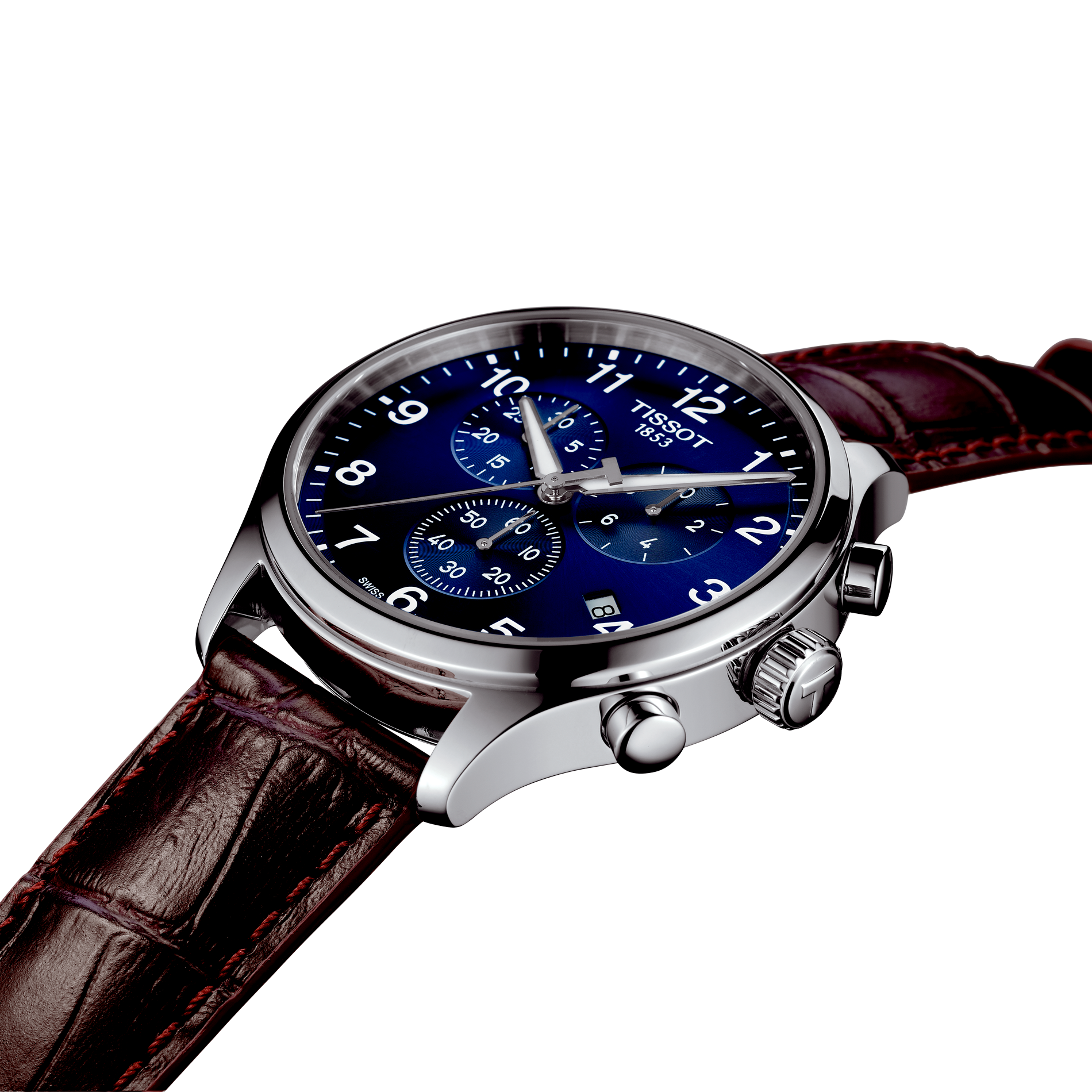 Tissot ur med blå skive og brun læderrem