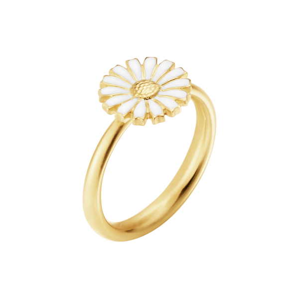 Georg Jensen Daisy ring forgyldt med hvid marguerit på 11 mm og glat skinne
