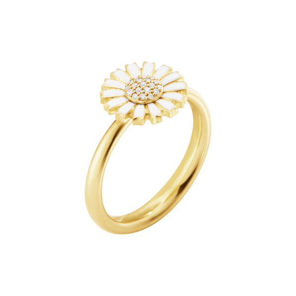 Georg Jensen Daisy ring forgyldt med hvid marguerit og diamanter i midten