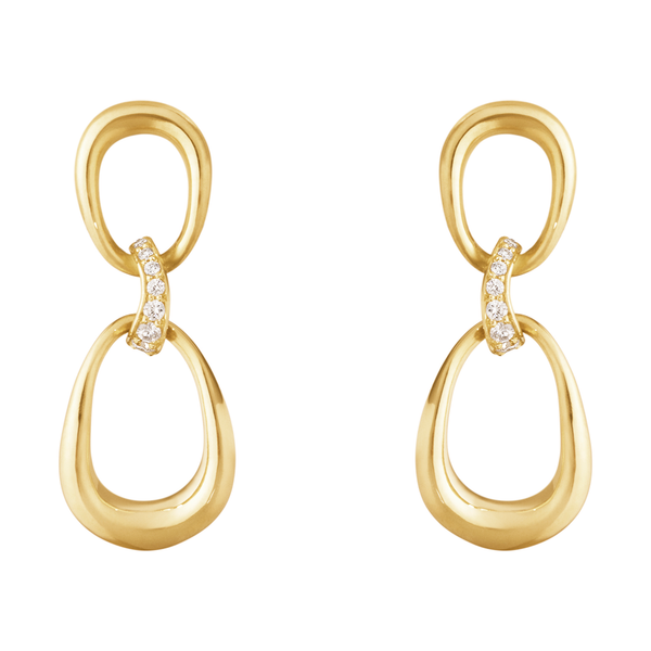 Georg Jensen Offspring øreringe i 18 karat guld med to løkker og diamanter