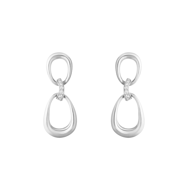 Georg Jensen Offspring øreringe i sterlingsølv med to løkker og diamantbro