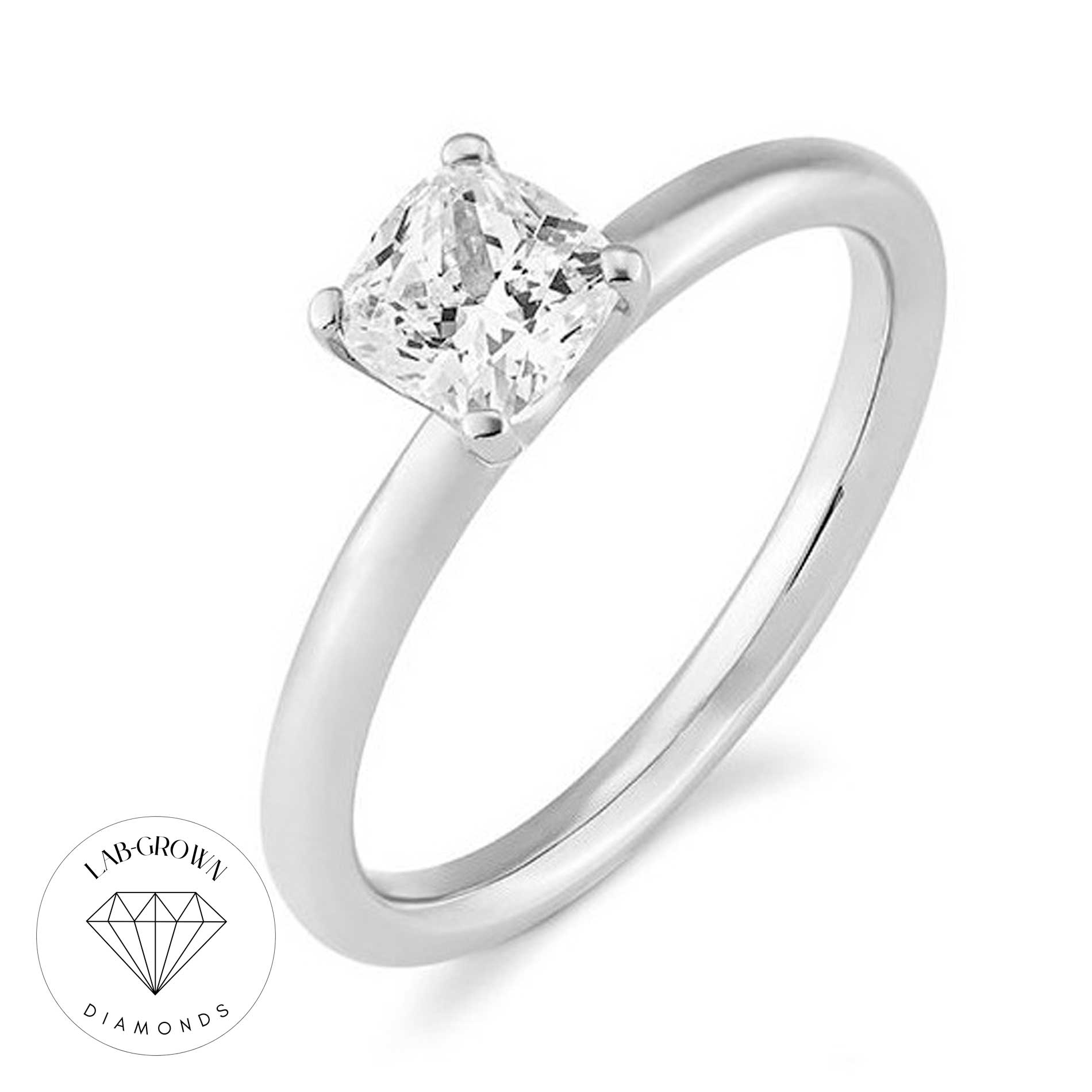 Cushion Cut Solitaire ring i hvidguld med lab-grown diamant