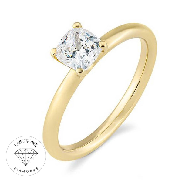 Cushion Cut Solitaire ring i guld med lab-grown diamant